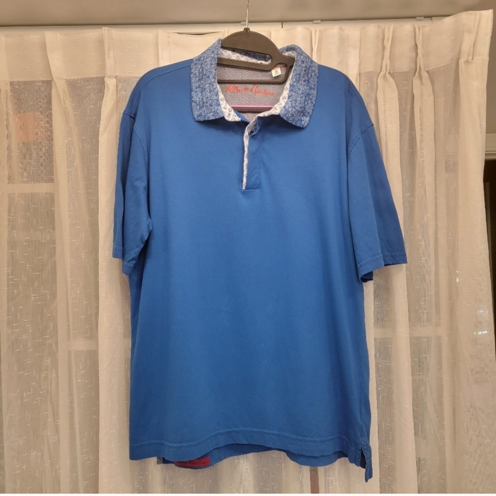 Robert Graham Men's Jansen Cobalt Blue Polo Print Collar Size Medium